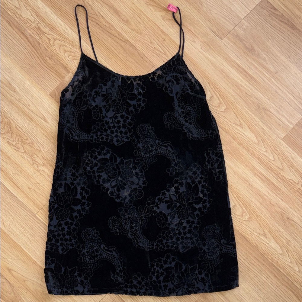 Lilac Wine Free People Black Floral Slip Dress Faux Suede Large